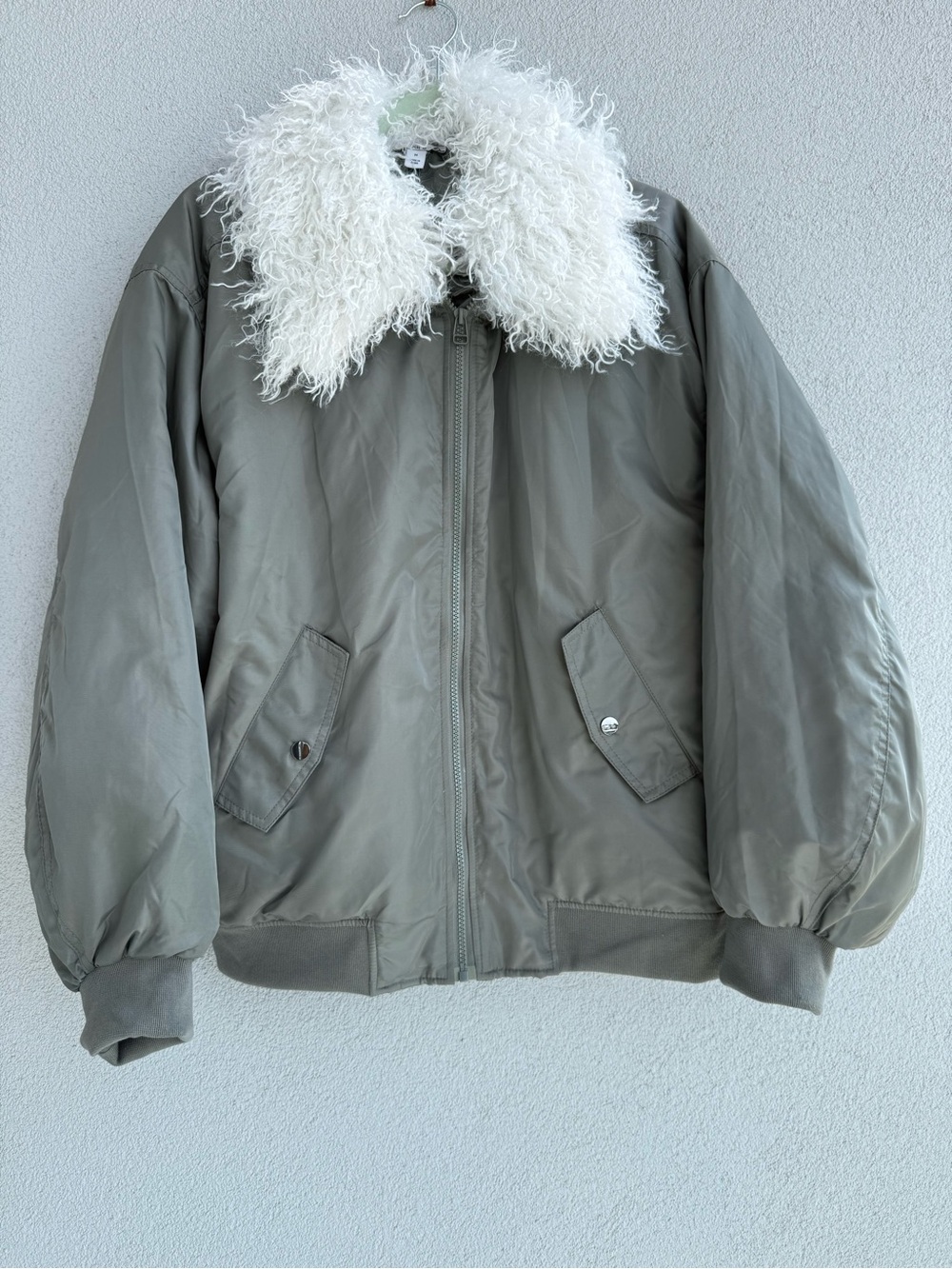 B Darlin Olive Bomber Jacket with White Faux Fur Collar